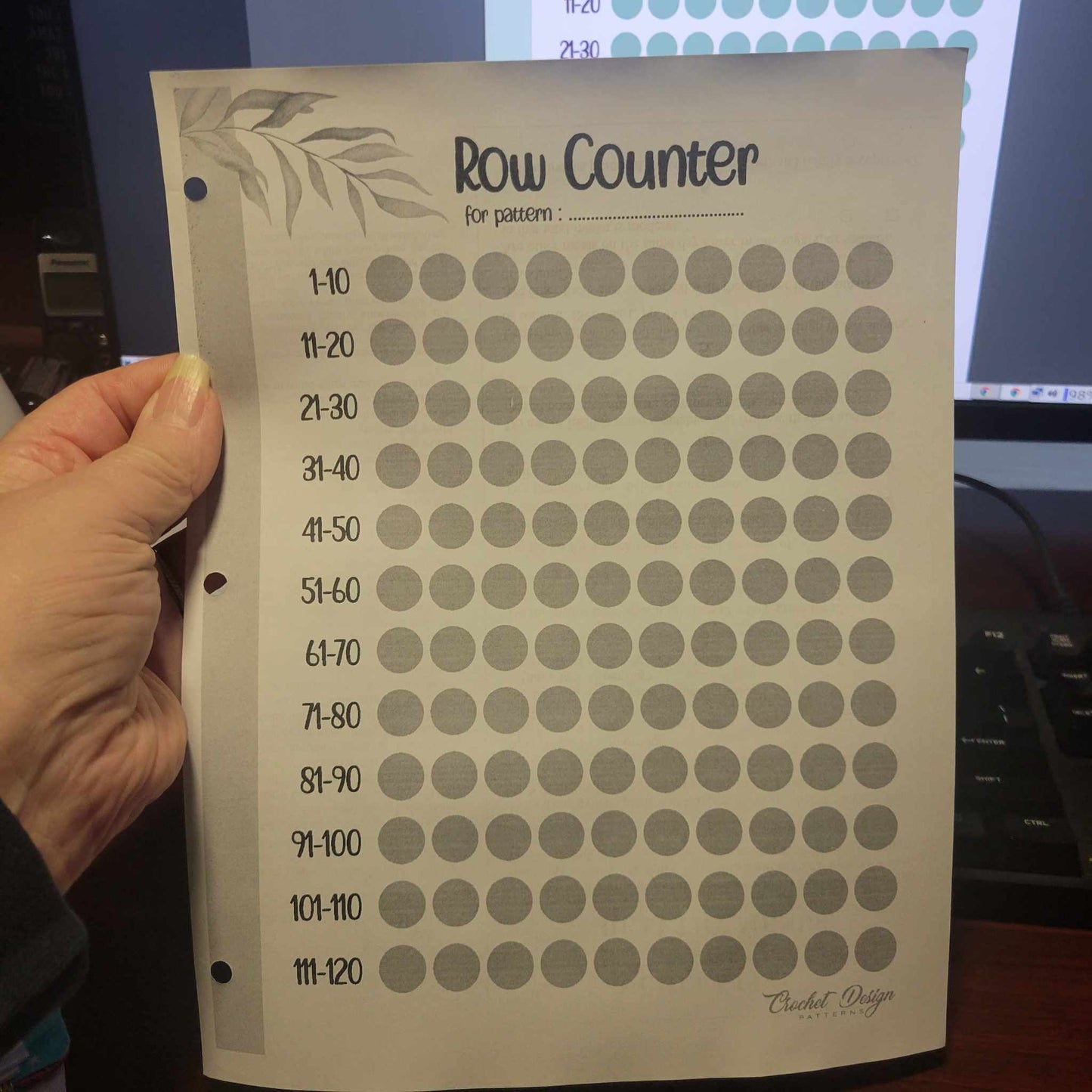 Row/round counter printable document for crochet and knitting