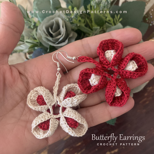 Butterfly crochet earrings for valentine's day |  crochet pattern