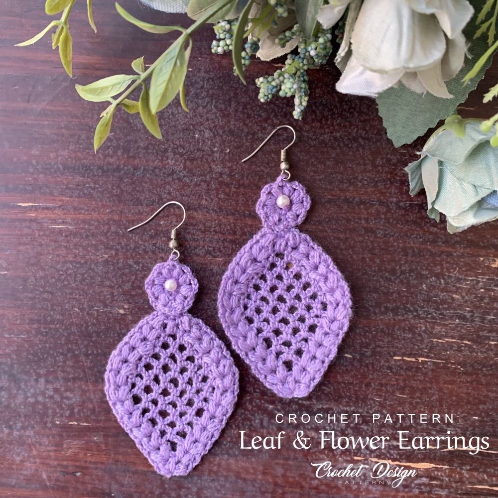 Leaf and flower earrings crochet pdf pattern - how to crochet earrings dangles - crochet jewelry - Instant download