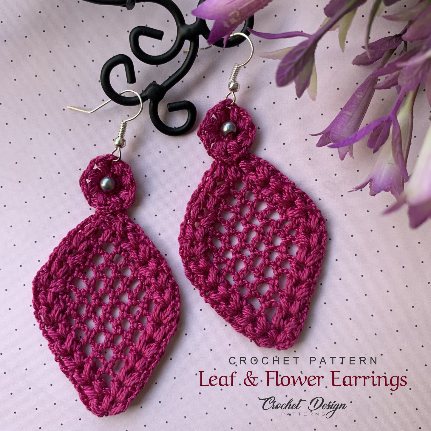 Leaf and flower earrings crochet pdf pattern - how to crochet earrings dangles - crochet jewelry - Instant download