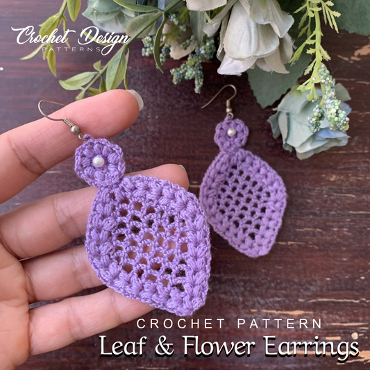 Leaf and flower earrings crochet pdf pattern - how to crochet earrings dangles - crochet jewelry - Instant download