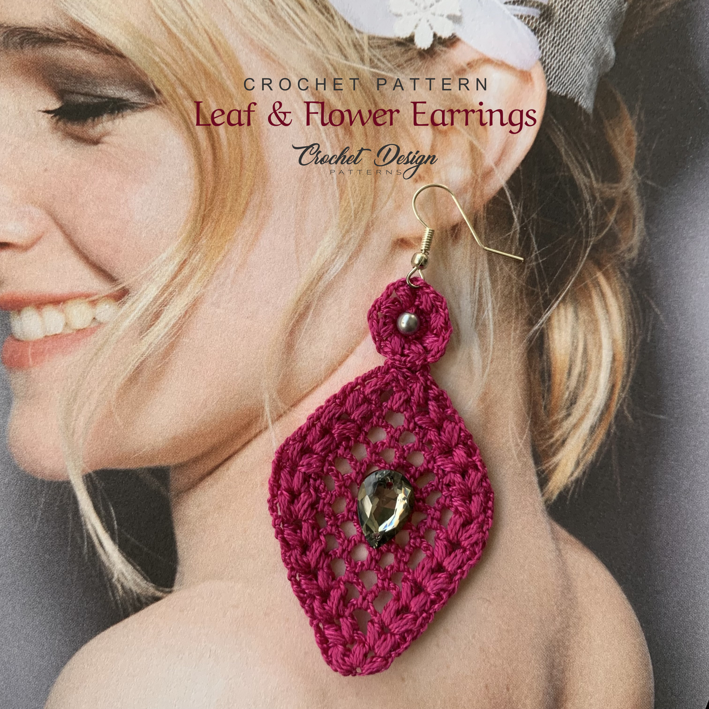 Leaf and flower earrings crochet pdf pattern - how to crochet earrings dangles - crochet jewelry - Instant download