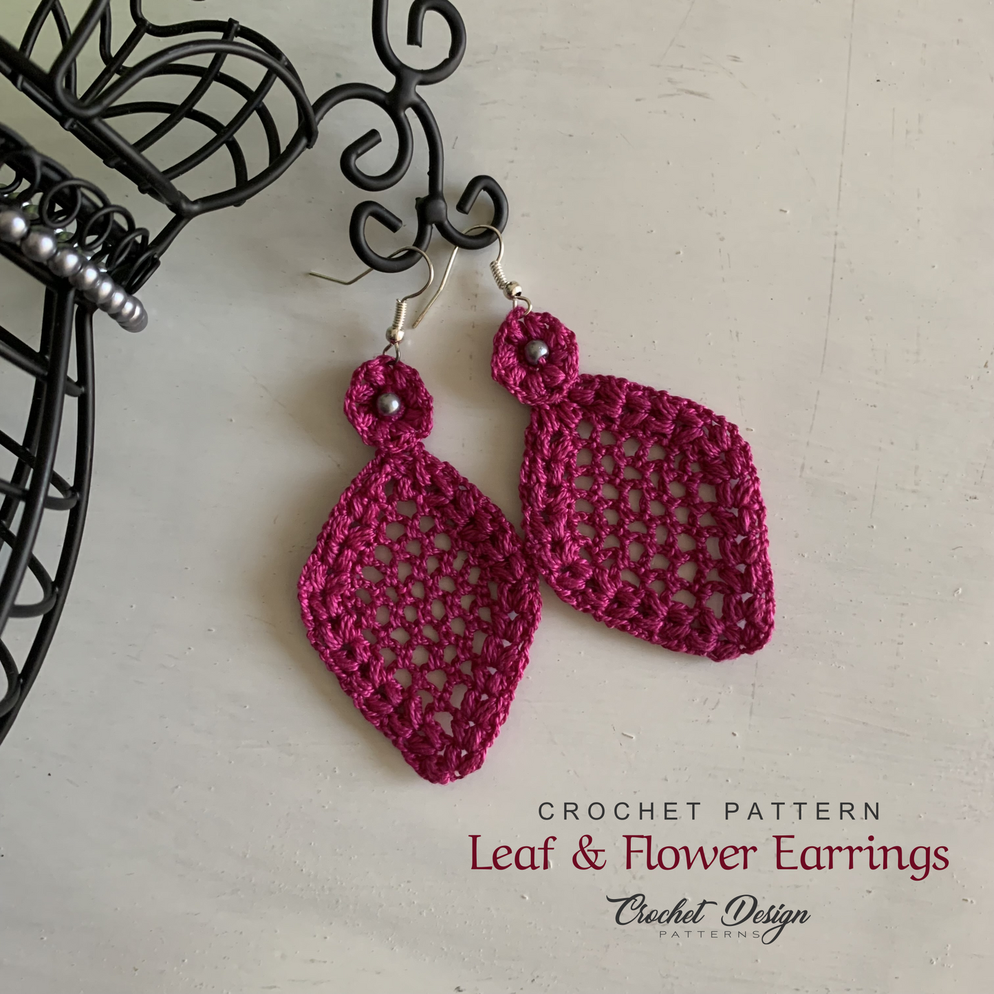 Leaf and flower earrings crochet pdf pattern - how to crochet earrings dangles - crochet jewelry - Instant download