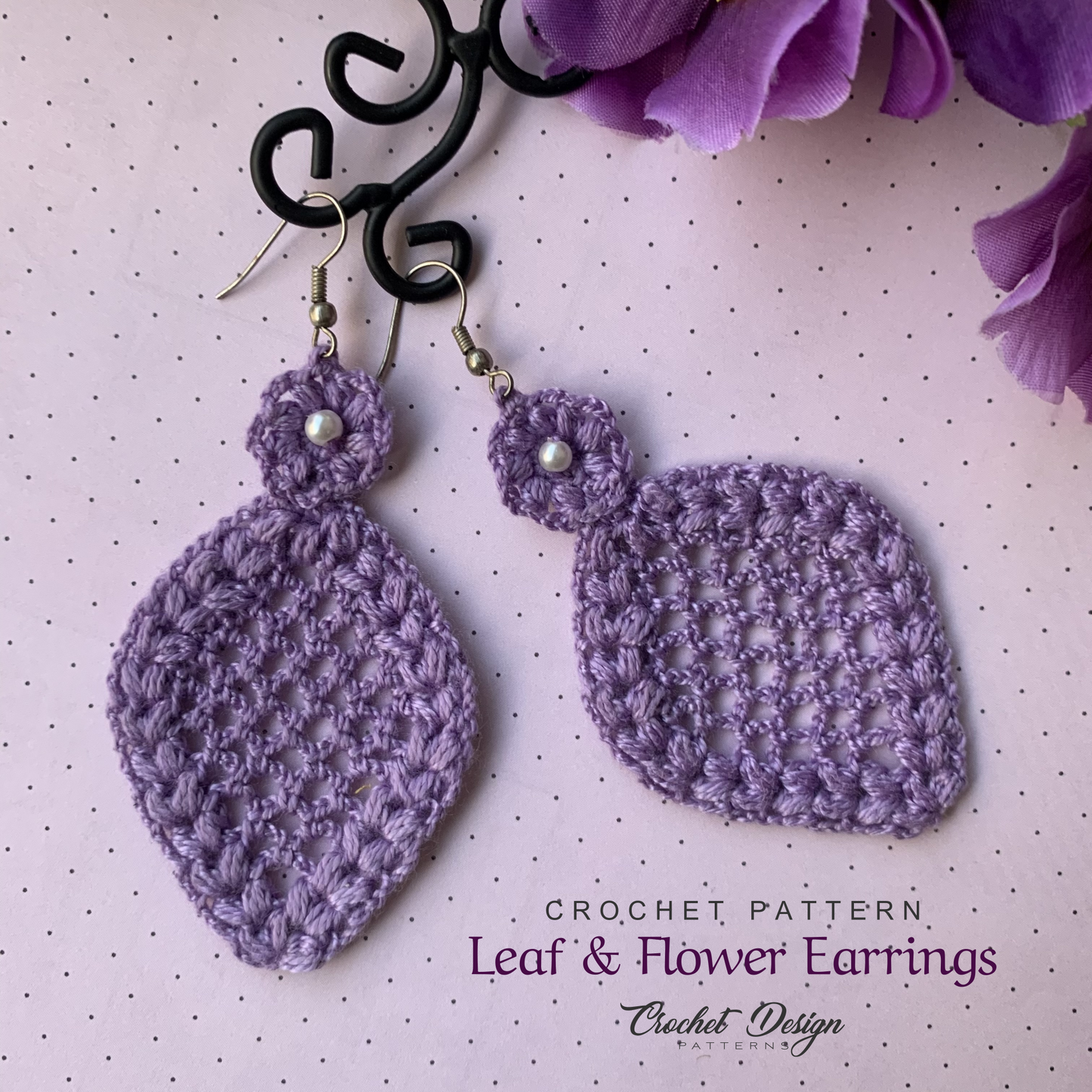 Leaf and flower earrings crochet pdf pattern - how to crochet earrings dangles - crochet jewelry - Instant download