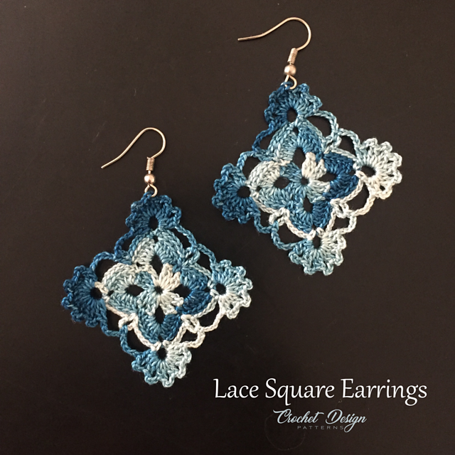 Crochet Lace Square Earrings boho style- crochet pdf pattern - Crochet earrings pattern - Crochet jewelry - Crochet earrings - Granny Square