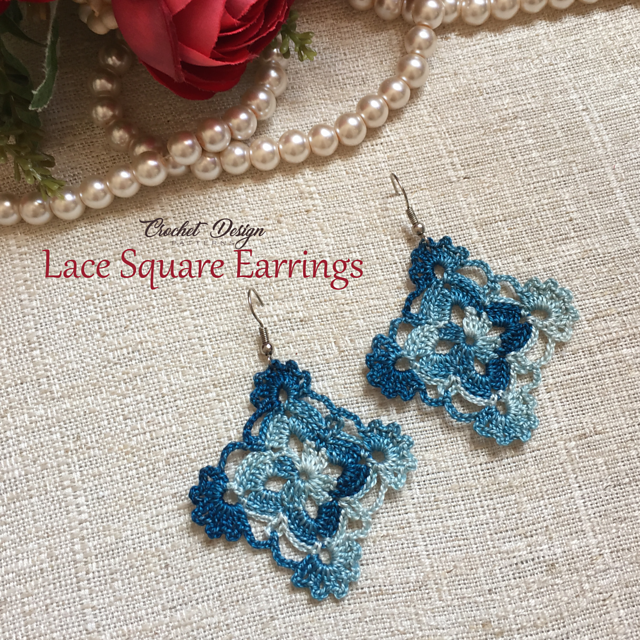 Crochet Lace Square Earrings boho style- crochet pdf pattern - Crochet earrings pattern - Crochet jewelry - Crochet earrings - Granny Square