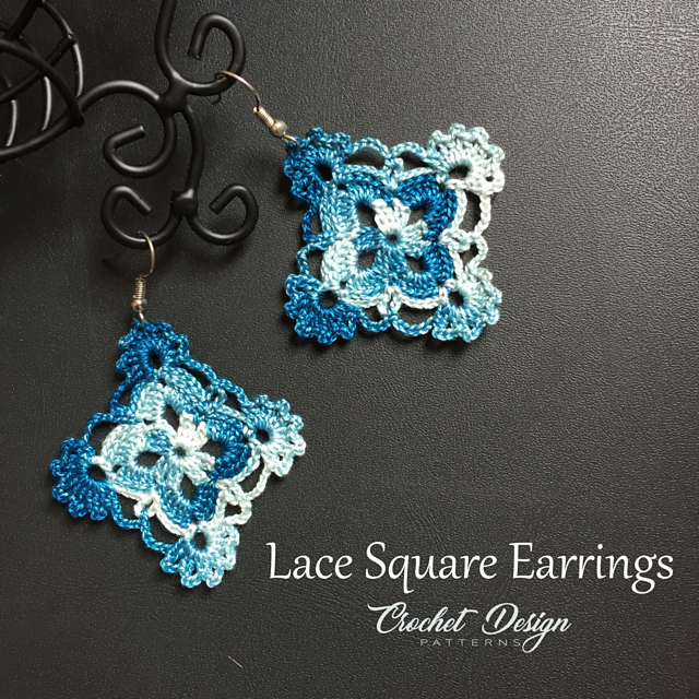 Crochet Lace Square Earrings boho style- crochet pdf pattern - Crochet earrings pattern - Crochet jewelry - Crochet earrings - Granny Square