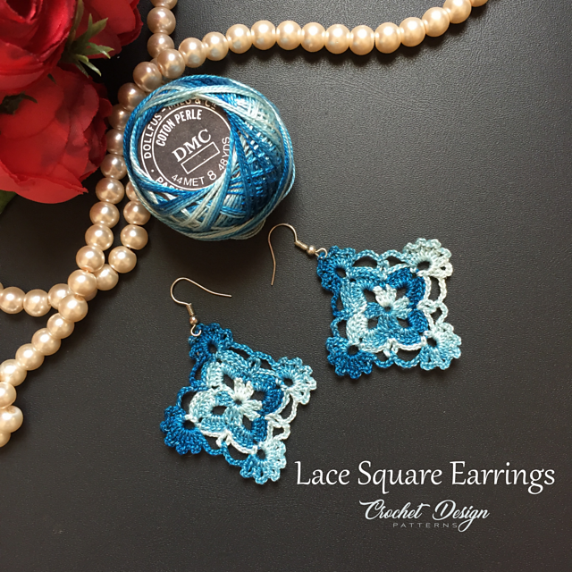 Crochet Lace Square Earrings boho style- crochet pdf pattern - Crochet earrings pattern - Crochet jewelry - Crochet earrings - Granny Square