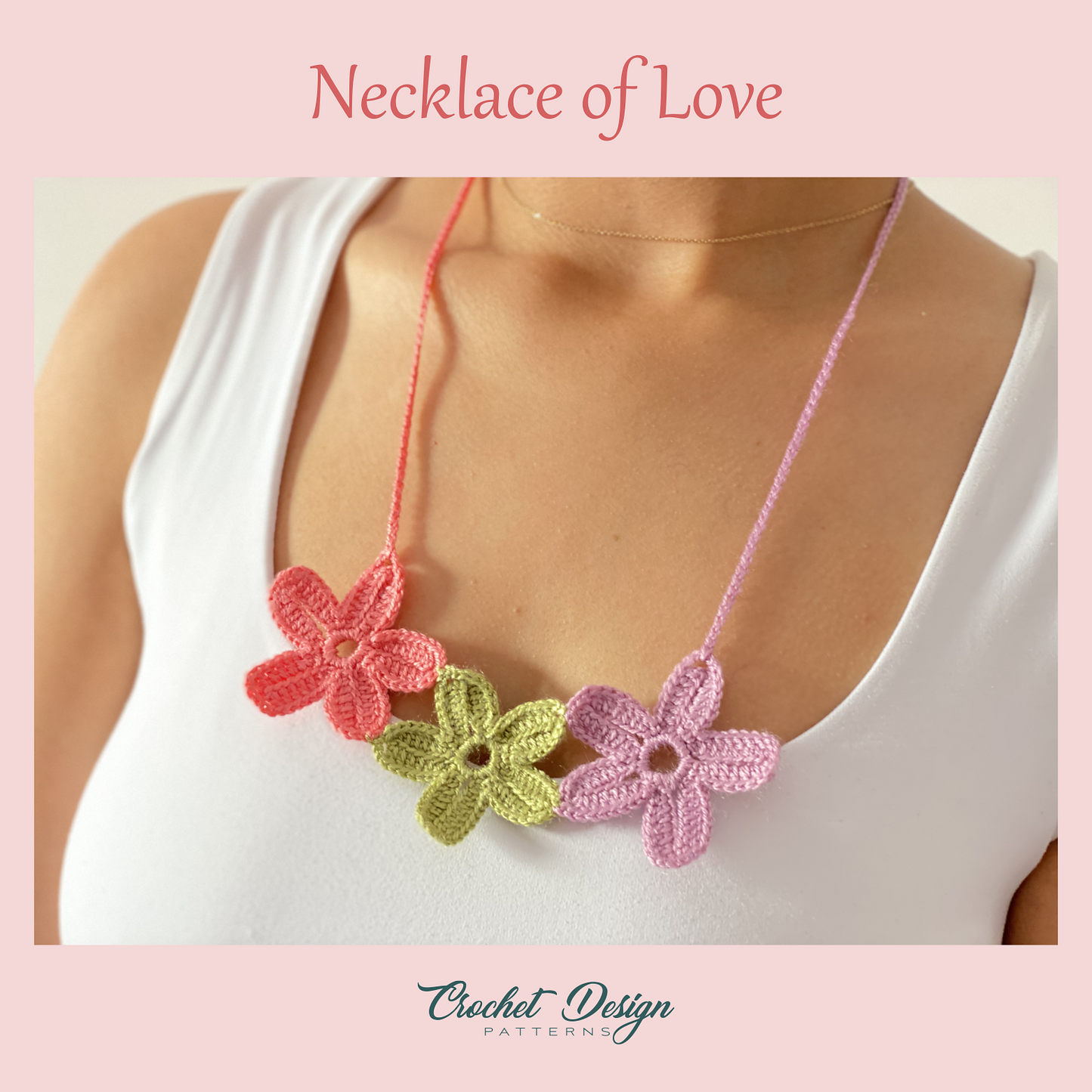 Crochet Necklace of Love with pearls | pdf pattern