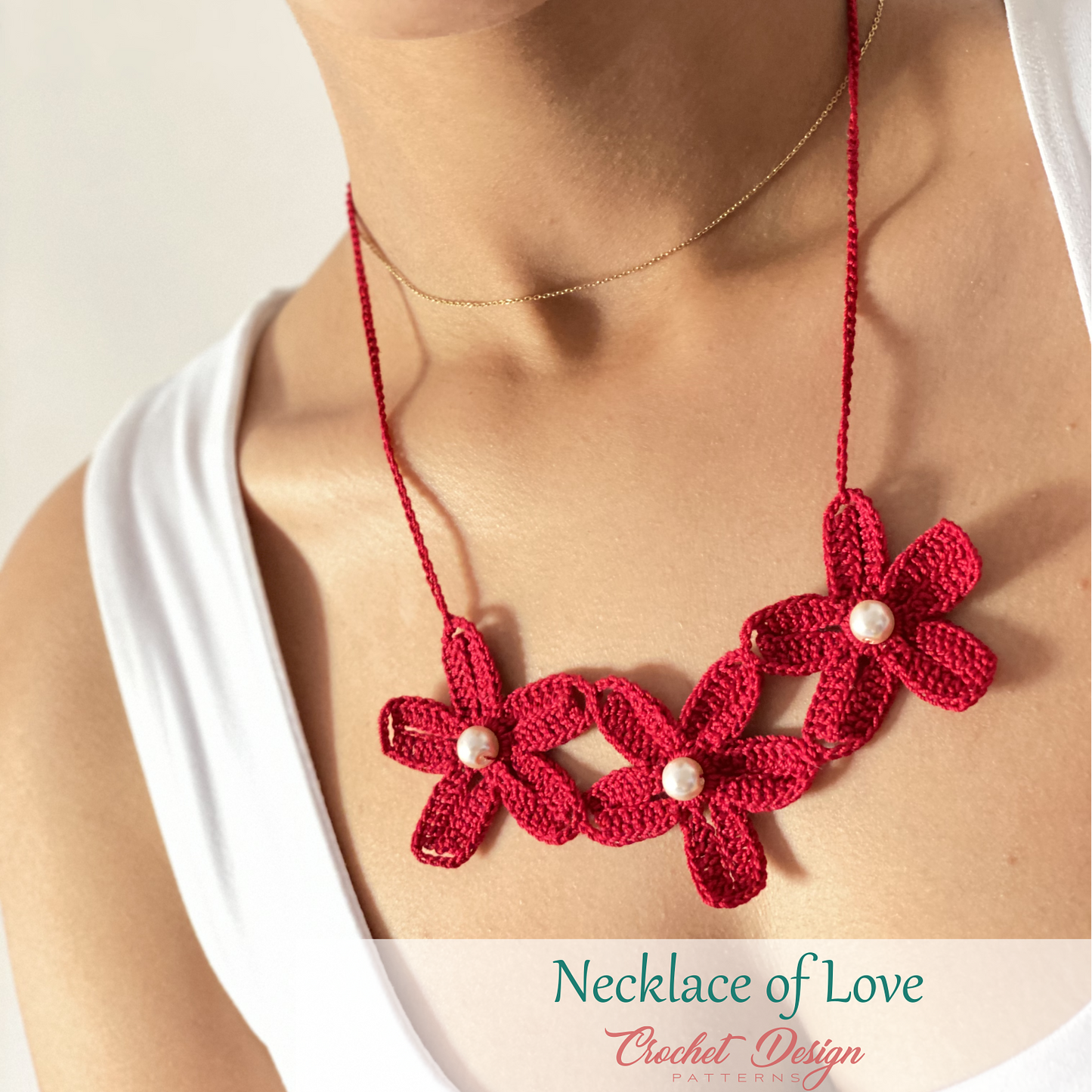 Crochet Necklace of Love with pearls | pdf pattern