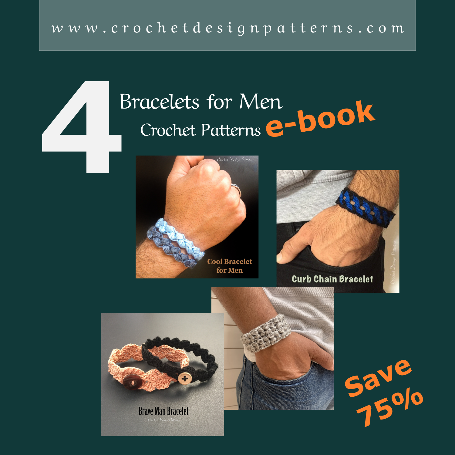 Bracelets for Men Crochet e-book 4 Patterns