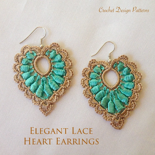 Elegant heart lace earrings crochet pdf pattern