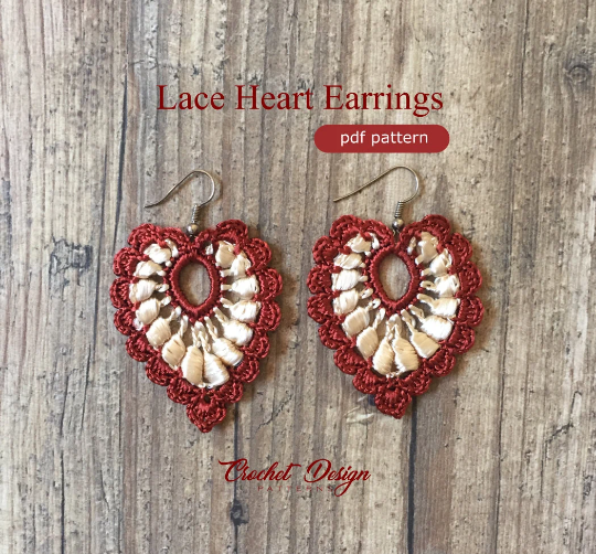 Elegant heart lace earrings crochet pdf pattern