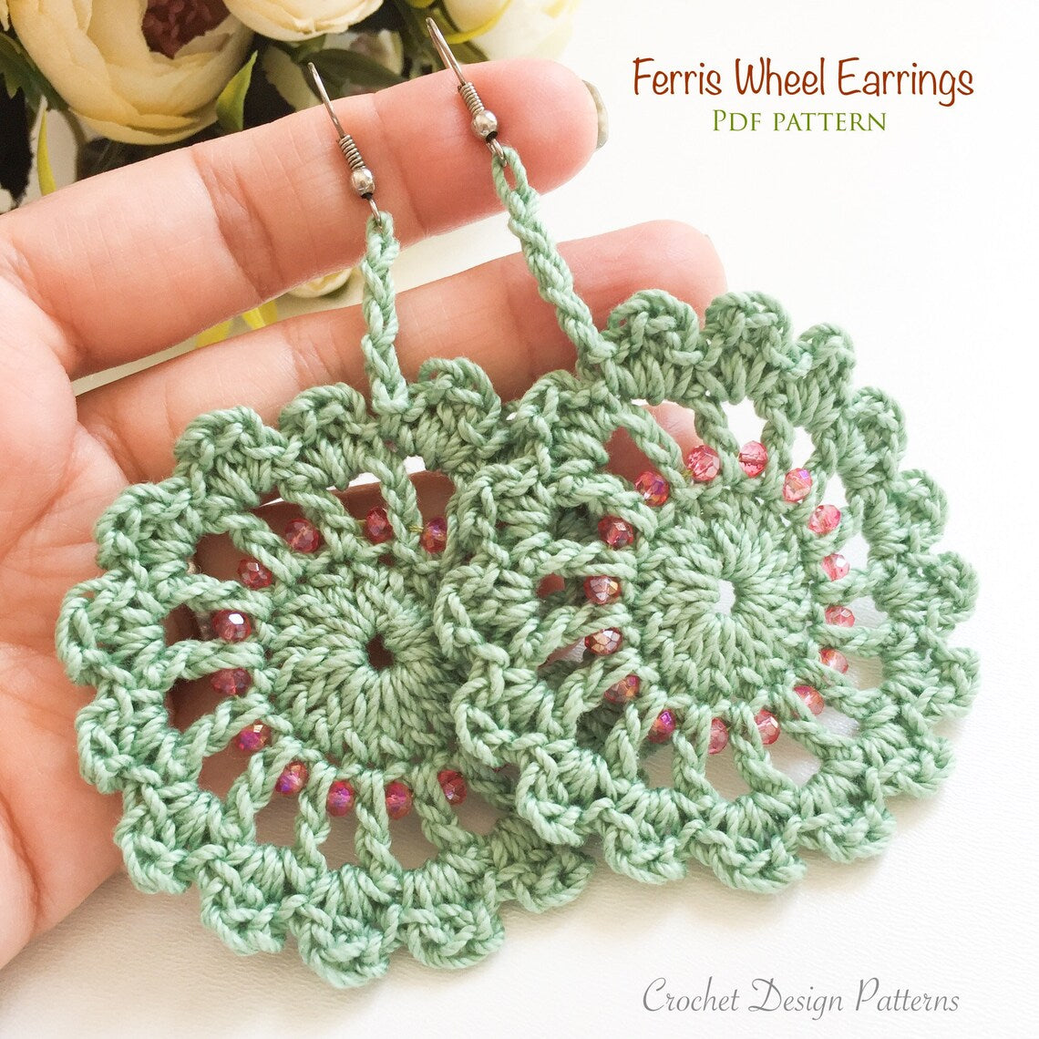 Ferris Wheel Earrings with Beads - pdf crochet pattern -