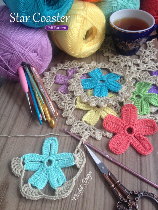 Crochet star coaster / Doily  - Pdf Crochet Pattern